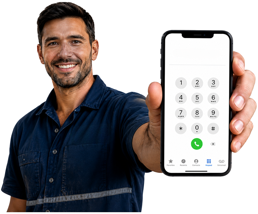 Maraylya Blocked Drains plumber holding a phone — call 1300 261 965